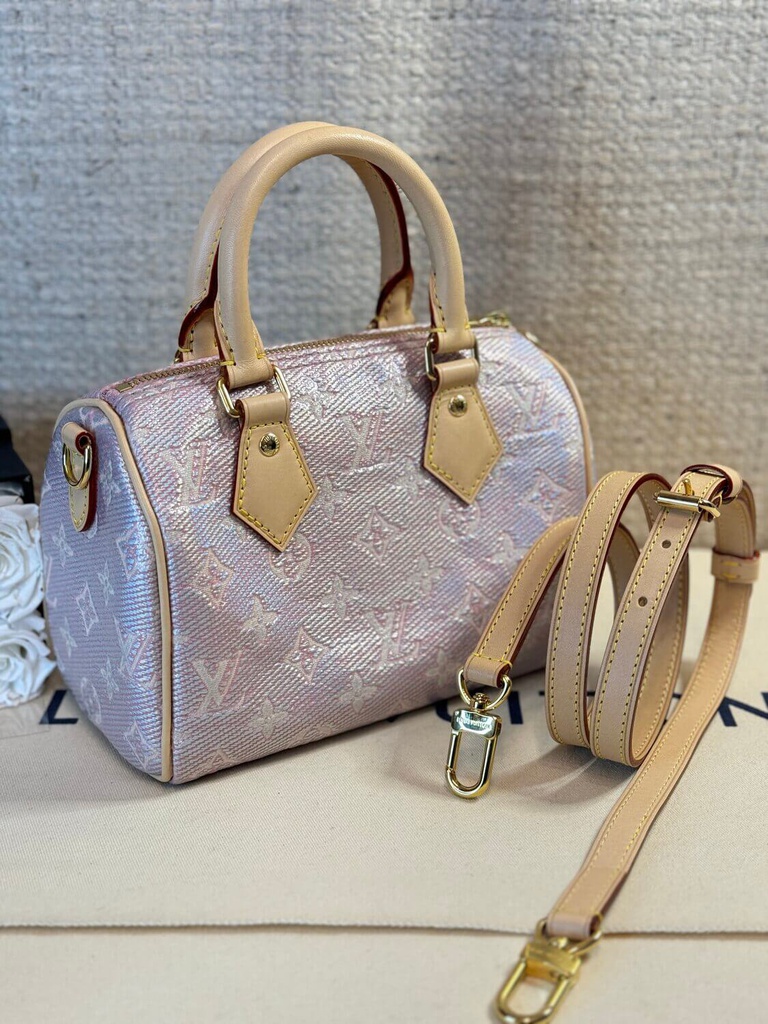 100 Original Louis Vuitton Speedy 20 Bandouliere Monoglam Rose M22849